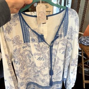 Blue and White Floral Cotton Blouse - J Crew Sz